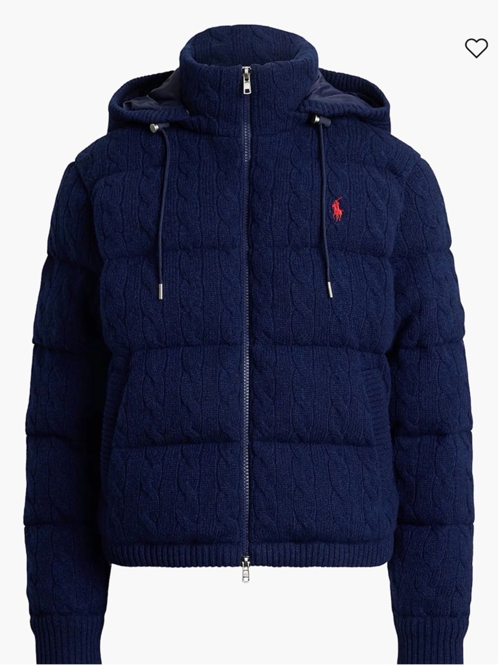 Polo by Ralph Lauren Navy Quilted Cable-Knit Hooded Jacket
Size XS